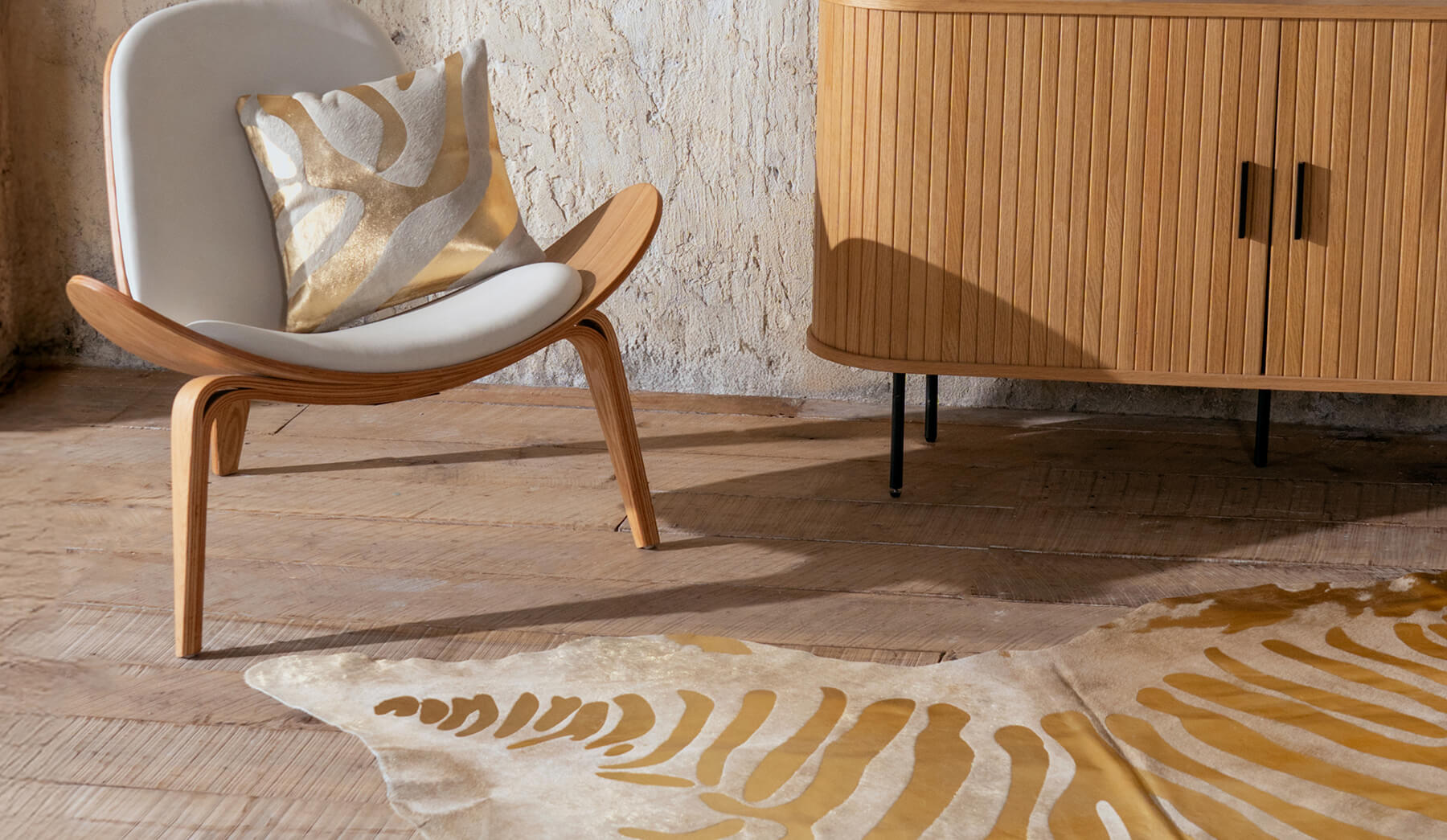 Zebra Gold Cowhide Pillow Lifestyle