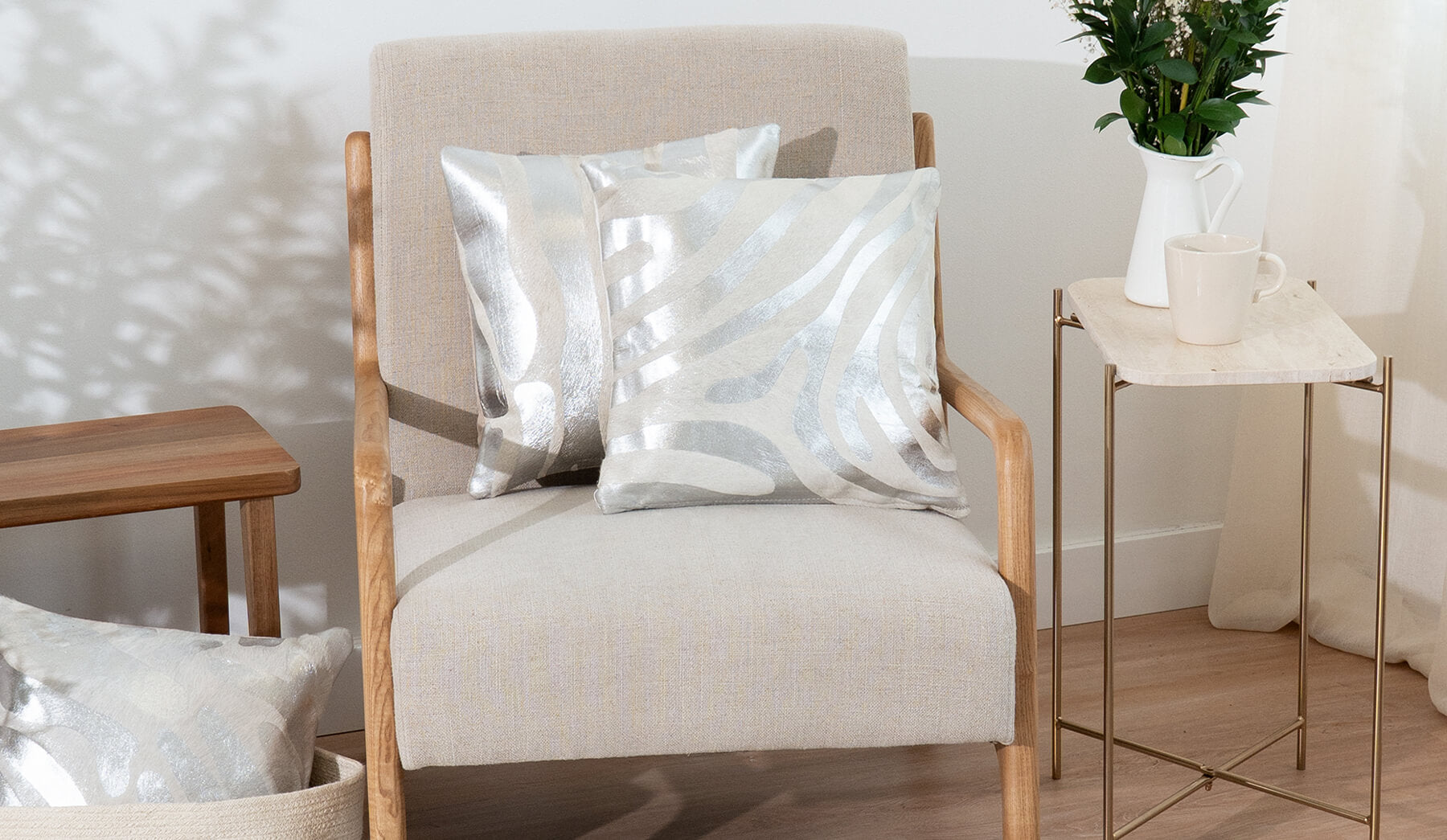 Zebra Silver Cowhide Pillow Lifestyle