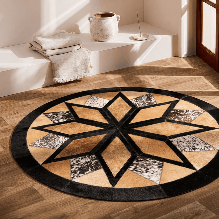 Mandala Cowhide Star Round Rug Size 50 Inches S-101
