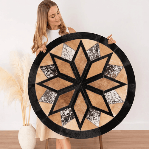 Mandala Cowhide Star Round Rug Size 50 Inches S-101