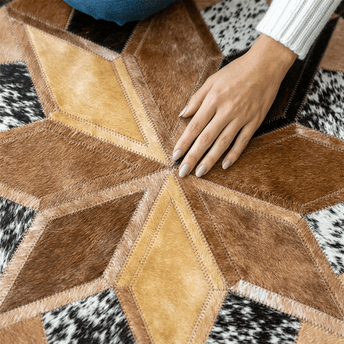 Mandala Cowhide Star Round Rug Size 50 Inches S-101