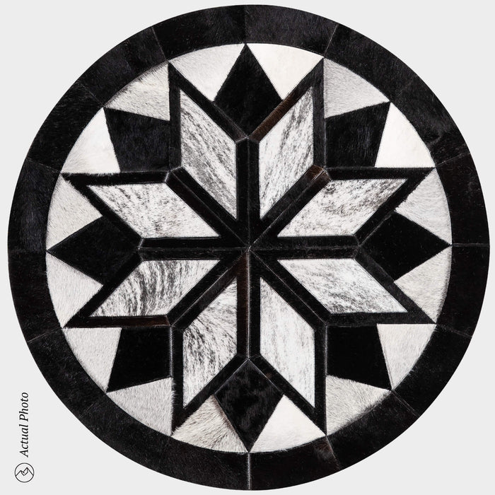 Mandala Cowhide Star Round Rug Size 50 Inches S-101