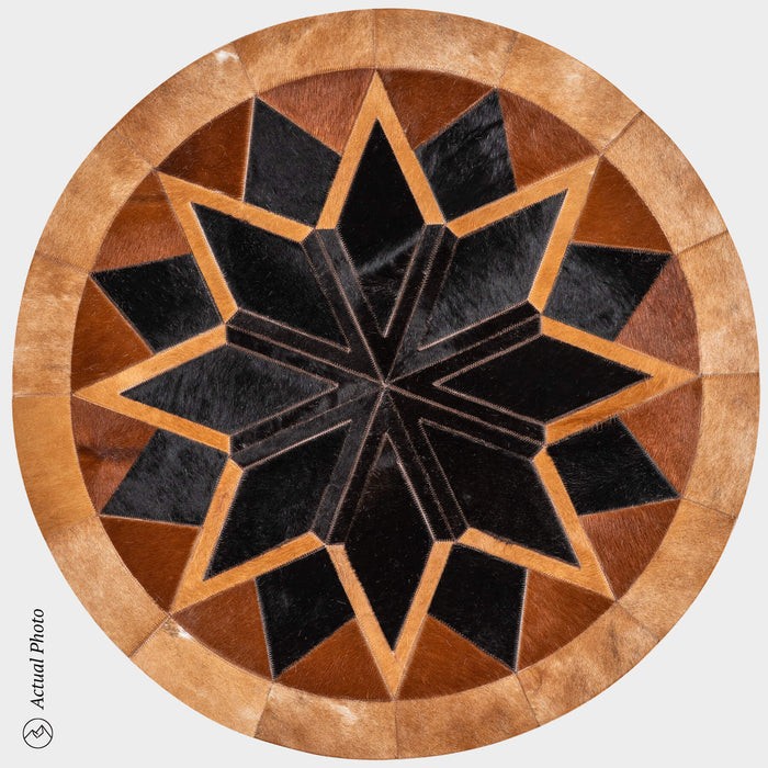 Mandala Cowhide Star Round Rug Size 50 Inches S-102