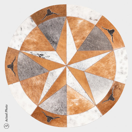 Texas Cowhide Star Round Rug Size 40 Inches S-49