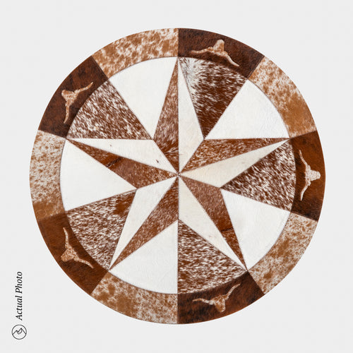 Texas Cowhide Star Round Rug Size 40 Inches S-001