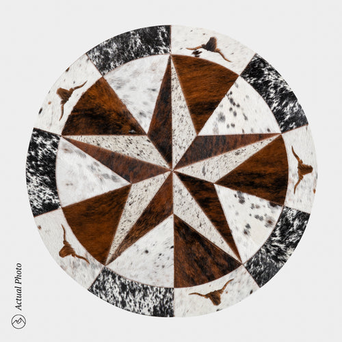 Texas Cowhide Star Round Rug Size 40 Inches S-003