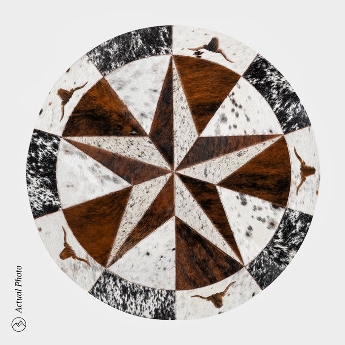 Texas Cowhide Star Round Rug Size 40 Inches S-003