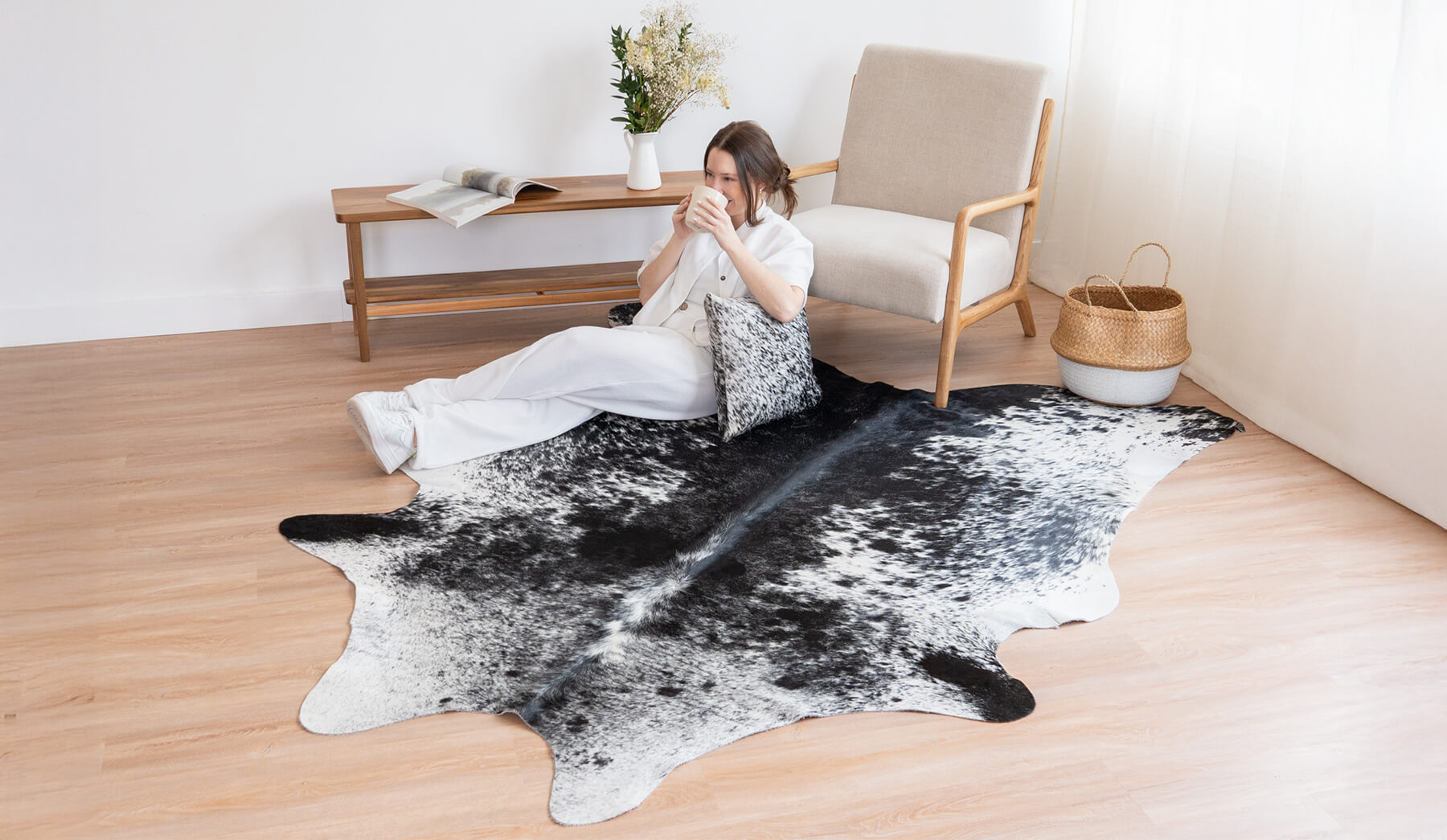 Black salt and pepper cowhide rug collection