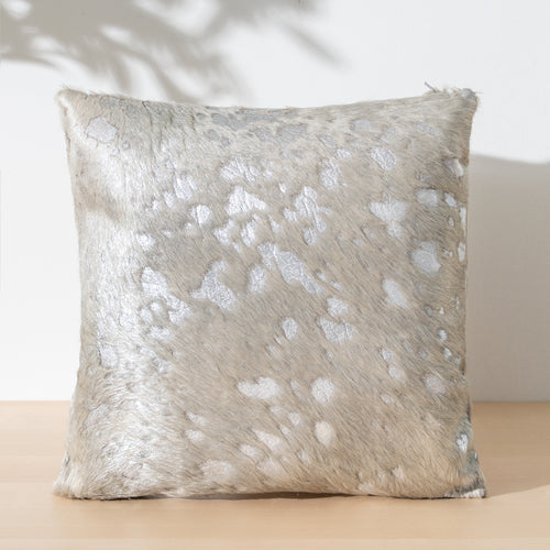 Metallic Silver Cowhide Pillow , Anti-Slip Backing | eCowhides