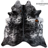Black salt and pepper cowhide rug — black and white speckled, natural hair-on hide