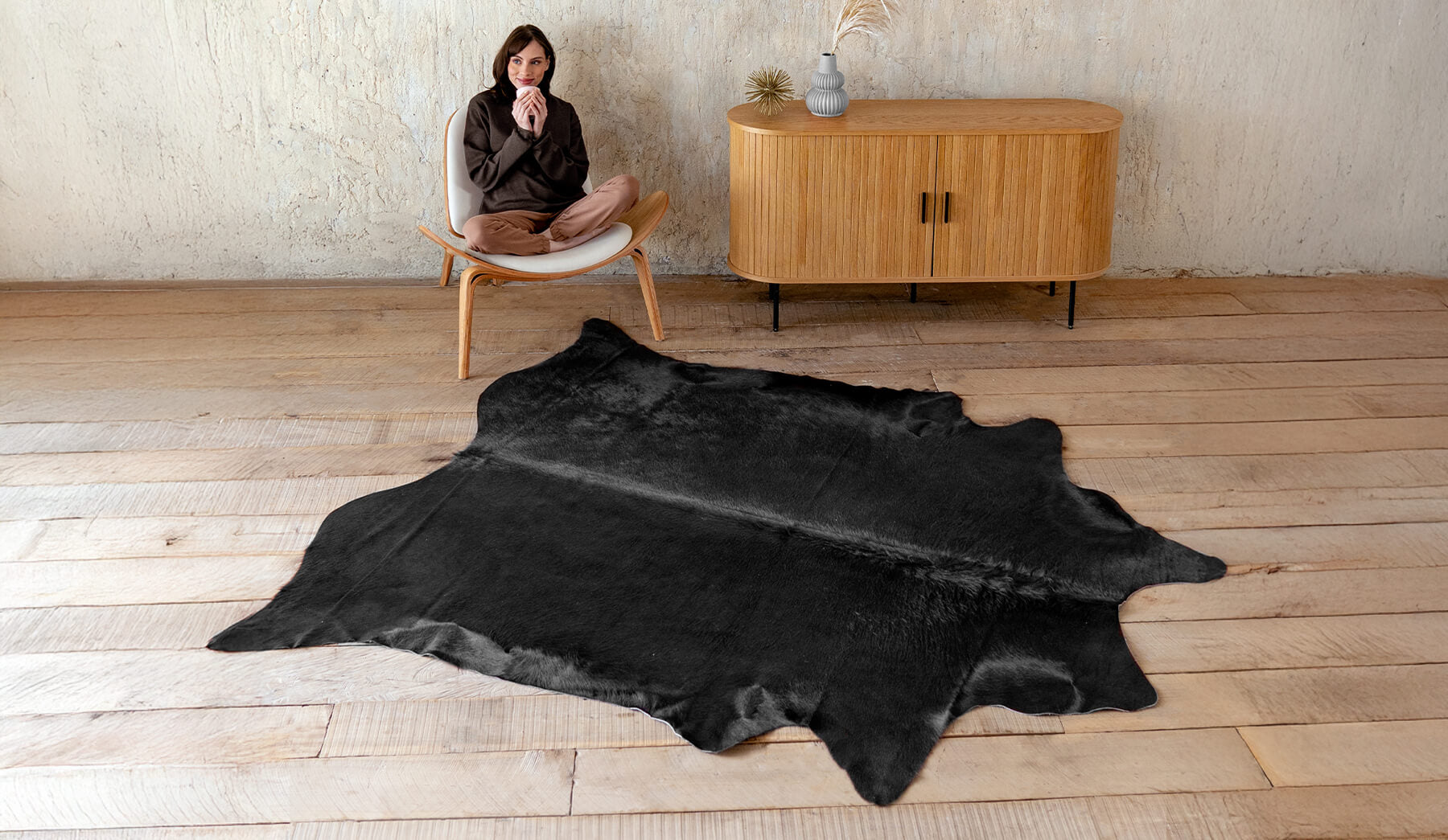 Solid Black Cowhide Rug Collection