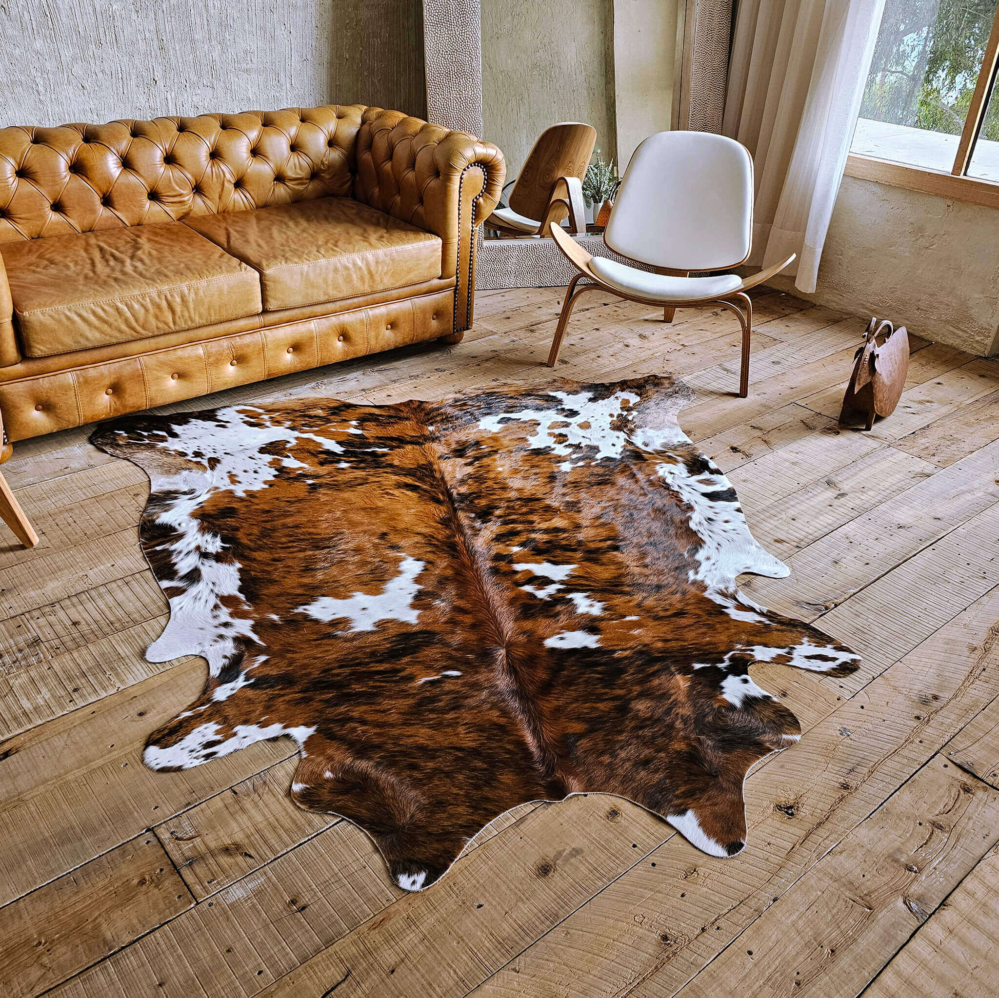 Tricolor Cowhide Rug | Brown, Black & White | eCowhides