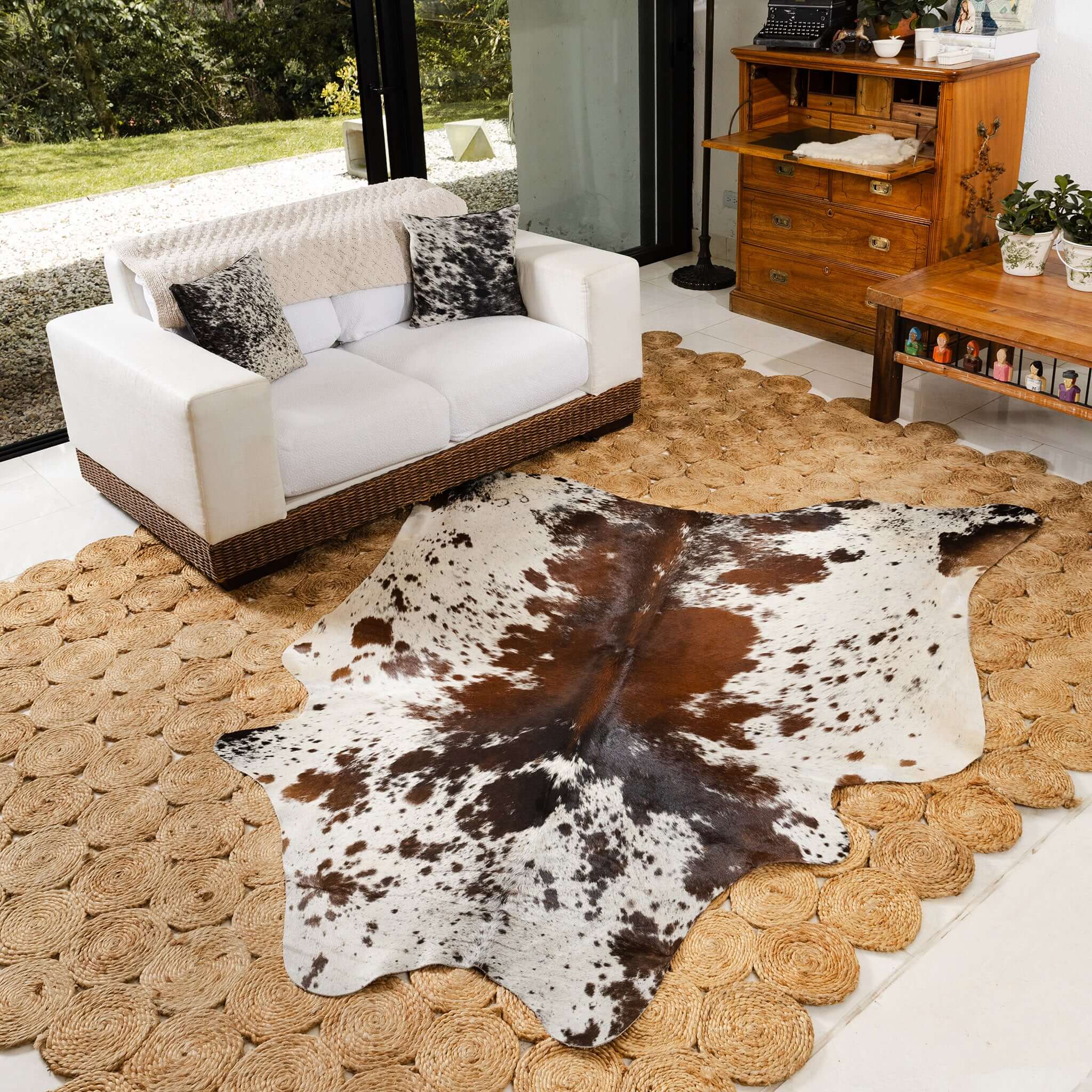Chocolate And White Brazilian Cowhide Rug: Large , Natural Suede