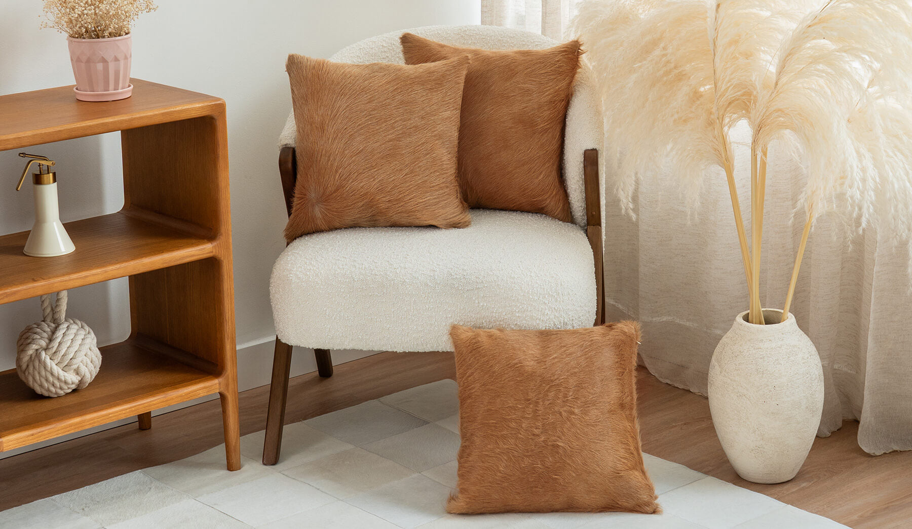 Solid Beige Cowhide Pillow Lifestyle