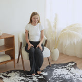 Black salt and pepper cowhide rug video preview — pattern and texture detail