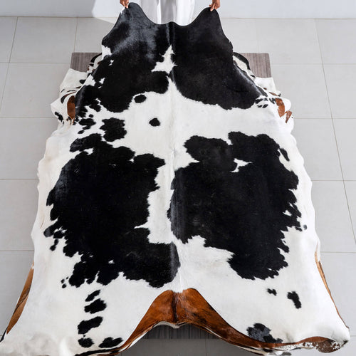 Black and White Cowhide Rug Size 8'1" L x 7'6" W 6402