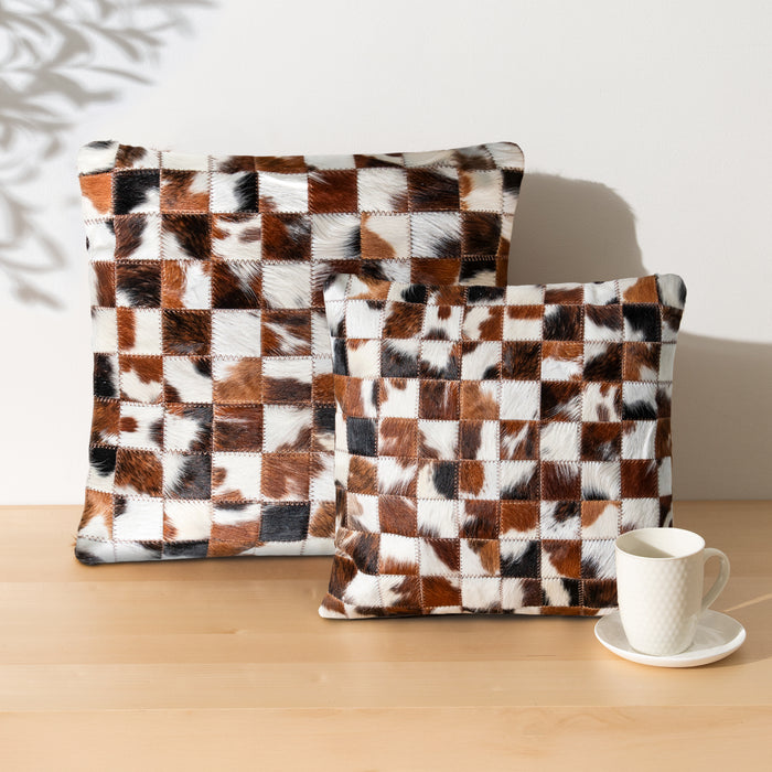 Tricolor Cowhide Patchwork Pillow