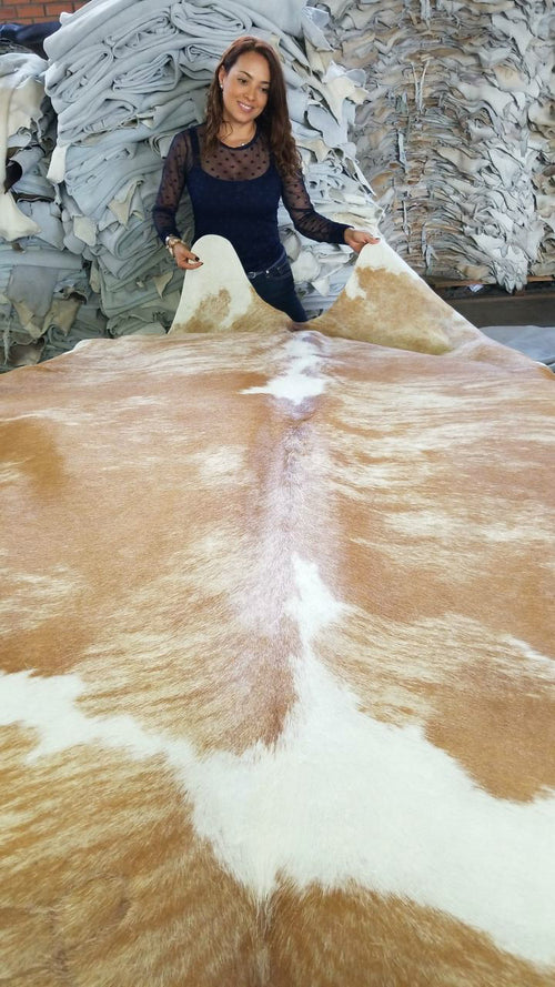 Palomino And White Brazilian Cowhide Rug: Xl , Natural Suede Leather | eCowhides