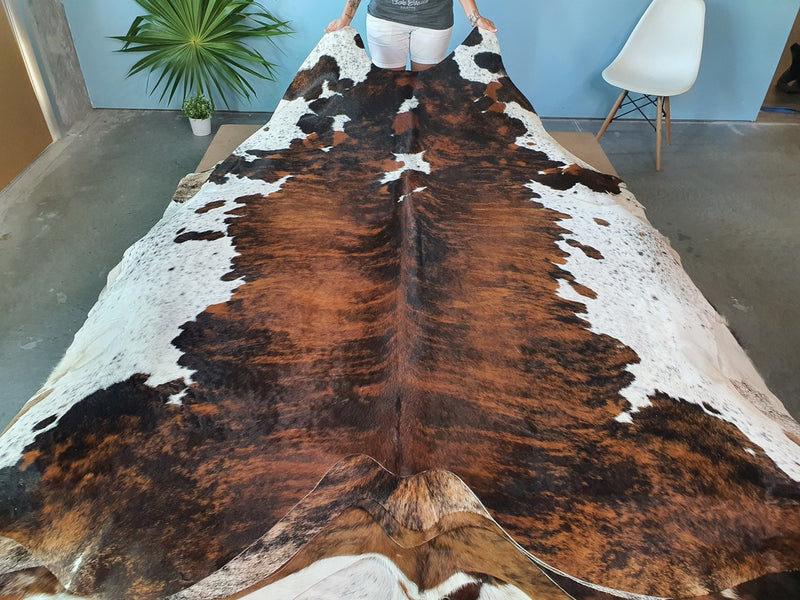 Brindle White Belly Brazilian Cowhide Rug: Large , Natural Suede Leather | eCowhides
