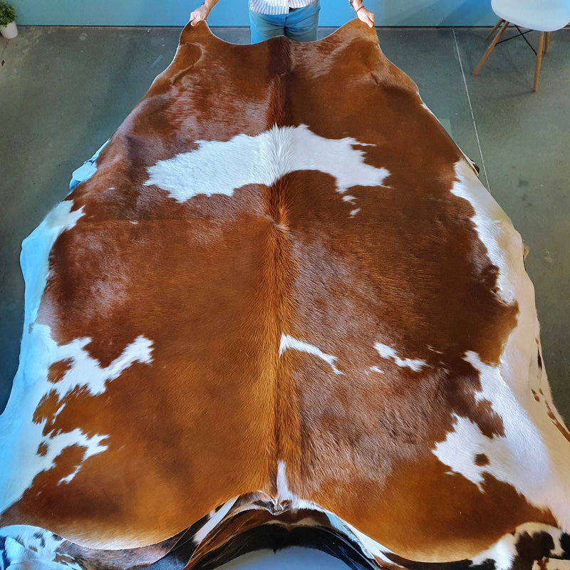 Brown And White Cowhide Rug , Natural Suede Leather | eCowhides