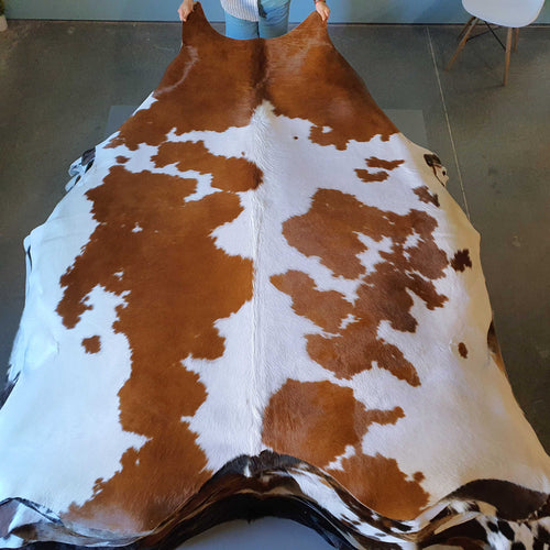 Brown And White Cowhide Rug , Natural Suede Leather | eCowhides