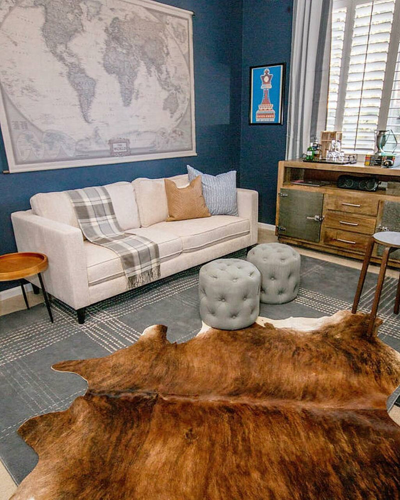Brindle Brazilian Cowhide Rug: Large , Natural Suede Leather | eCowhides