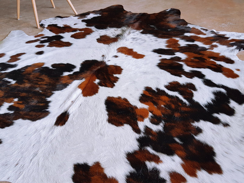 White Tricolor Cowhide Rug , Natural Suede Leather | eCowhides