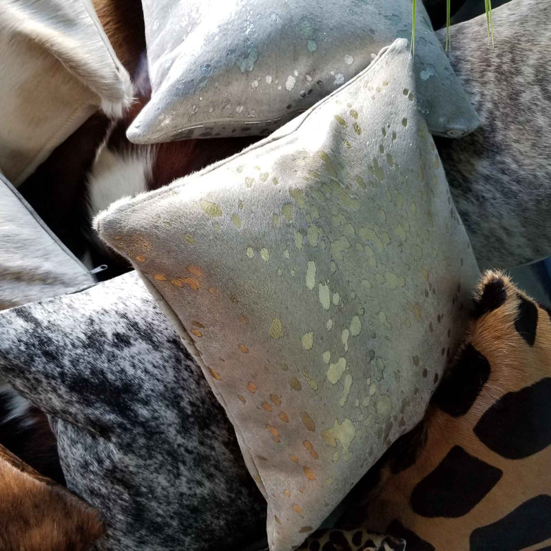 Metallic Silver Cowhide Pillow