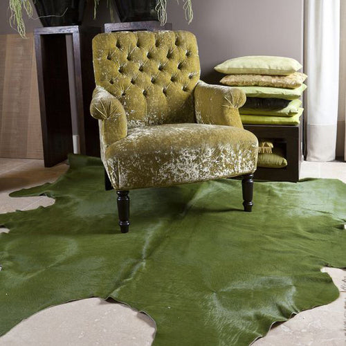 Green Dyed Cowhide Rug , Natural Suede Leather | eCowhides