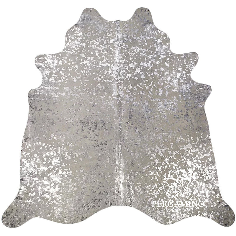 Silver Metallic On White Cowhide Rug , Natural Suede Leather | eCowhides