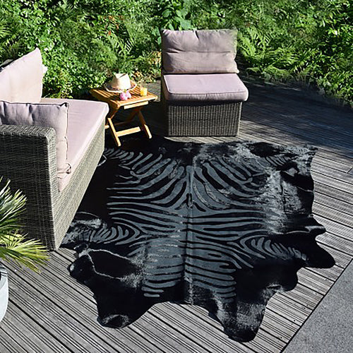 Zebra Black On Black Devore Cowhide , Natural Suede Leather | eCowhides