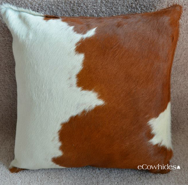 Brown and White Cowhide Pillow - eCowhides