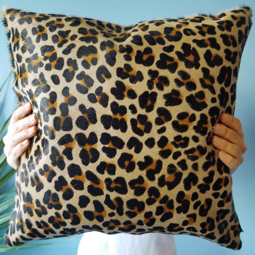 Leopard Cowhide Pillow , Natural Suede Leather | eCowhides