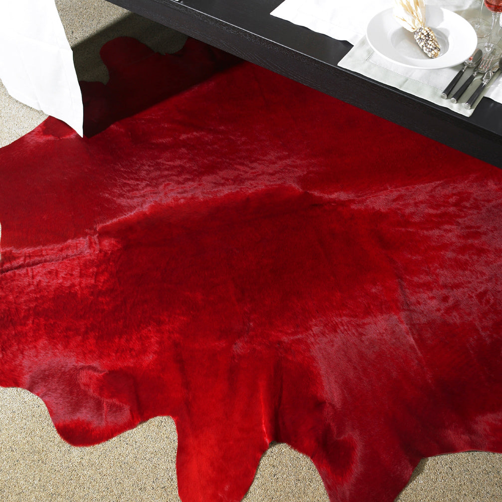 Red Dyed Cowhide Rug , Natural Suede Leather eCowhides