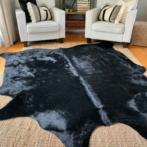 Black Natural Cowhide Rug , Natural Suede Leather | eCowhides