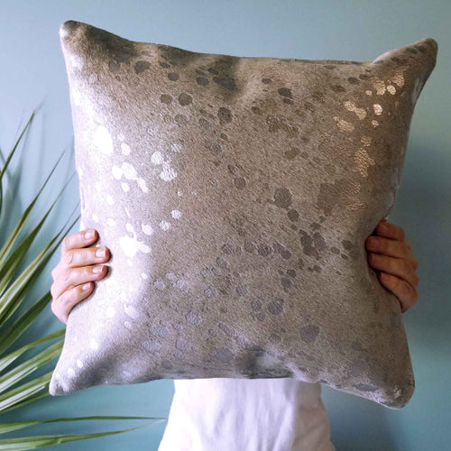 Metallic Silver Cowhide Pillow , Anti-Slip Backing | eCowhides