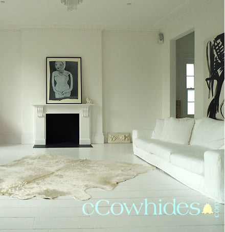 White Brazilian Cowhide Rug: Xxl , Natural Suede Leather | eCowhides